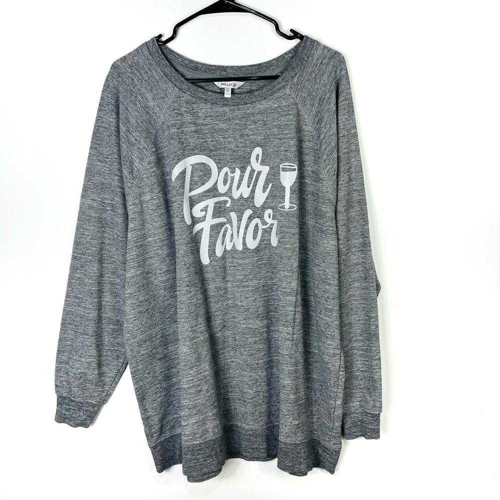 Wildfox Women's Baggy Pullover Sweatshirt pour favor wine Size XL Sweater gray